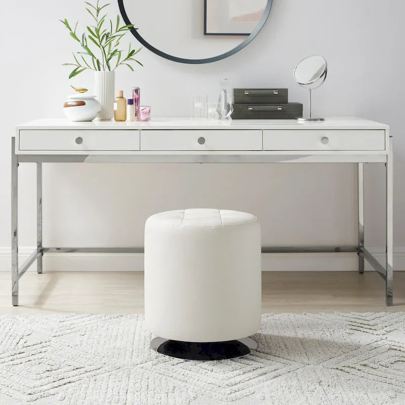 Chelle Faux Leather Swivel Ottoman