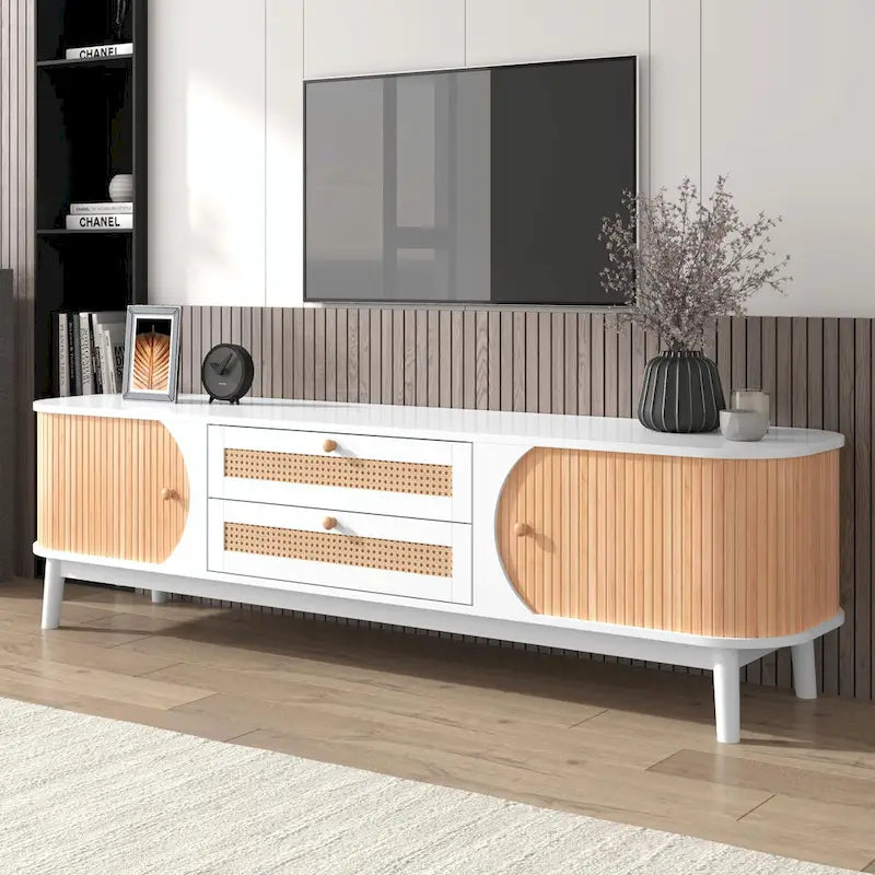 Modern Farmhouse Media Console with Solid Wood Legs