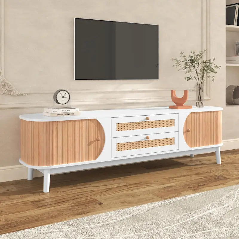 Modern Farmhouse Media Console with Solid Wood Legs