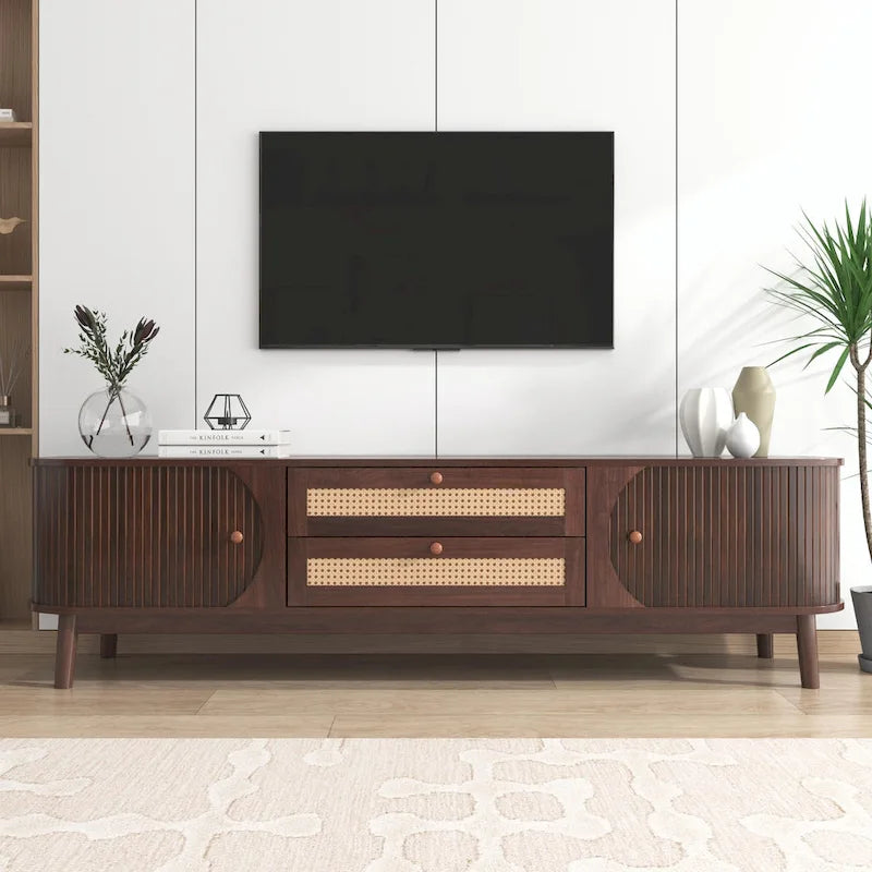 Modern Farmhouse Media Console with Solid Wood Legs