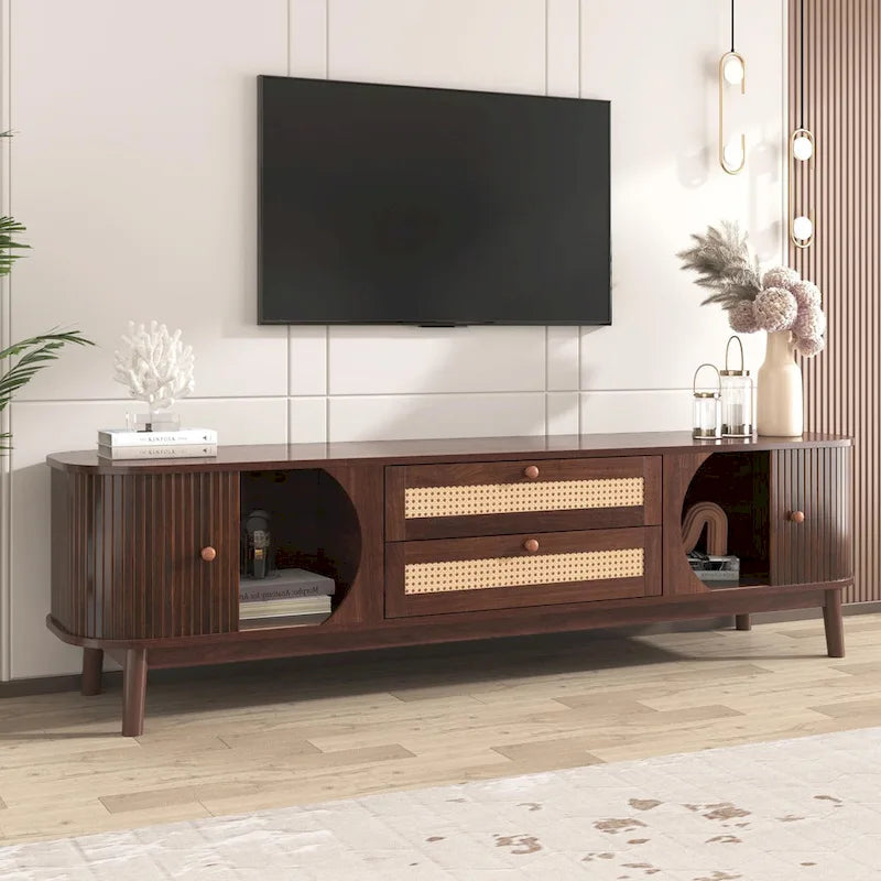 Modern Farmhouse Media Console with Solid Wood Legs