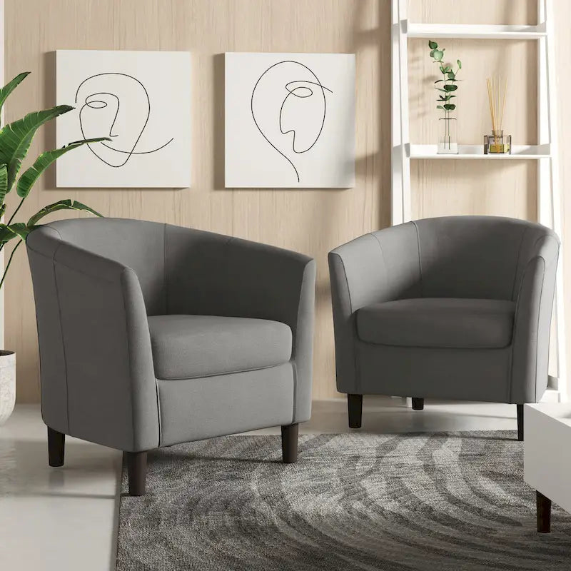 2 Set Modern Linen Barrel Accent Chairs Club Armchair
