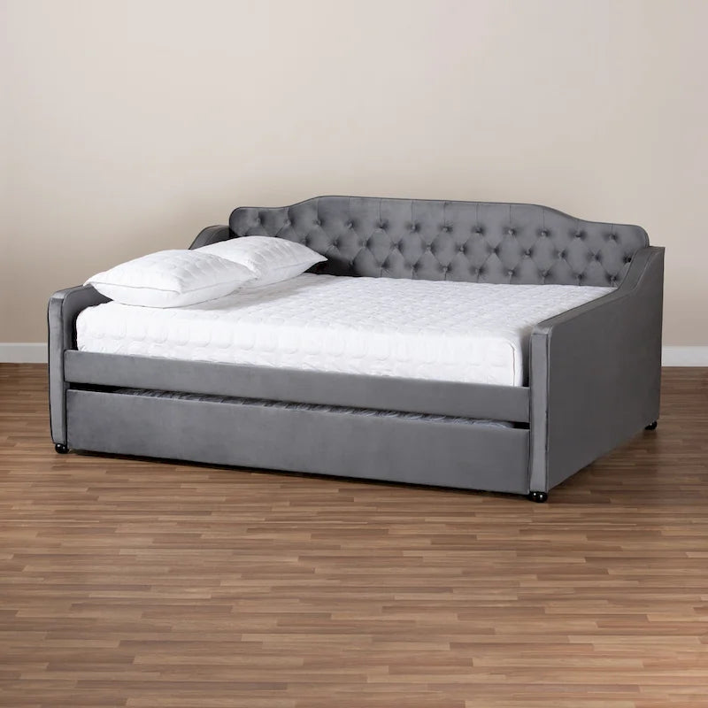 Silver Orchid Titus Contemporary Tufted Velvet Daybed with Trundle
