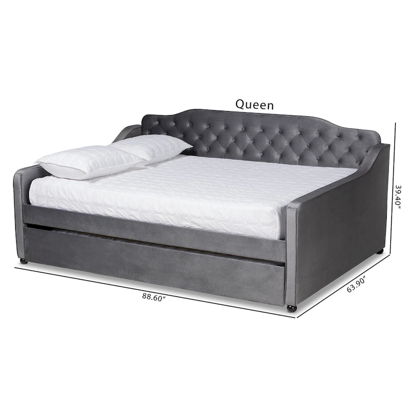Silver Orchid Titus Contemporary Tufted Velvet Daybed with Trundle