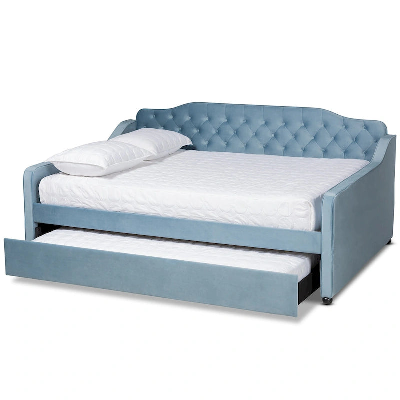 Silver Orchid Titus Contemporary Tufted Velvet Daybed with Trundle