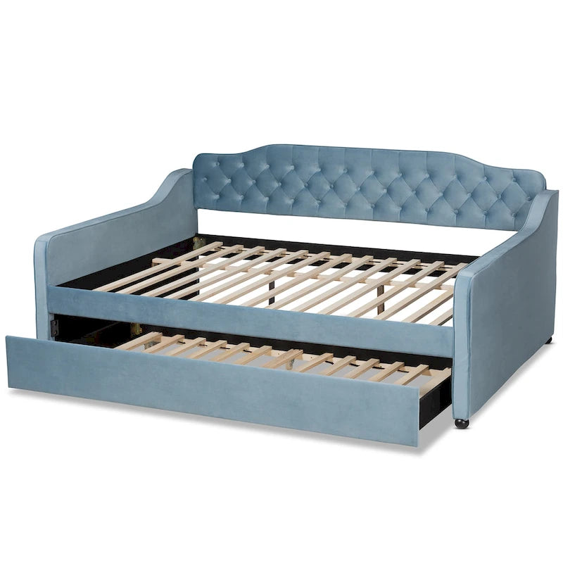 Silver Orchid Titus Contemporary Tufted Velvet Daybed with Trundle