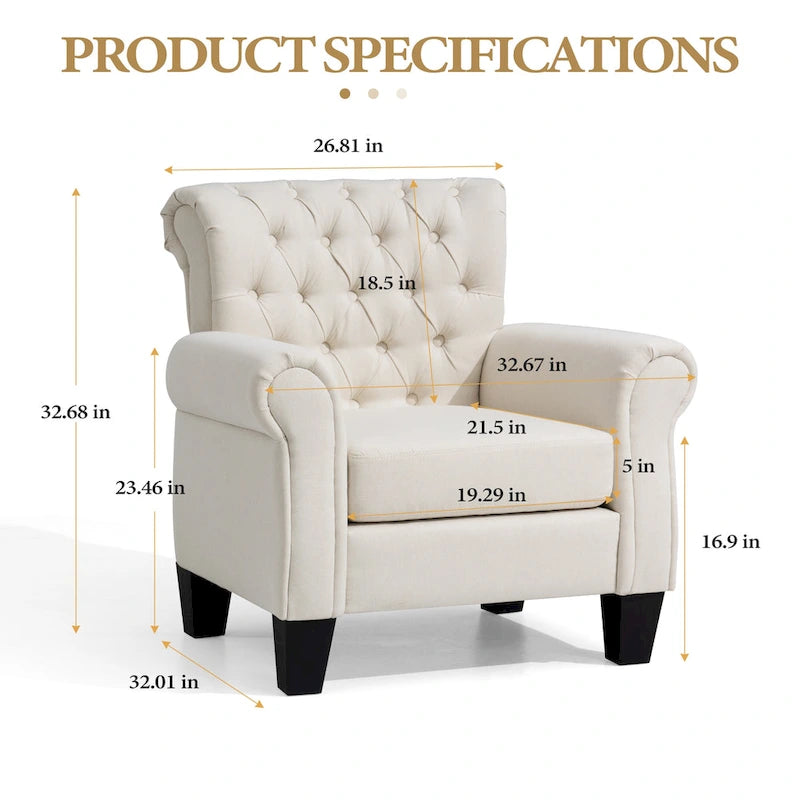 Accent Club Chair Comfortable Single Sofa Chair Indoor Seating with Arms & Padded Seat