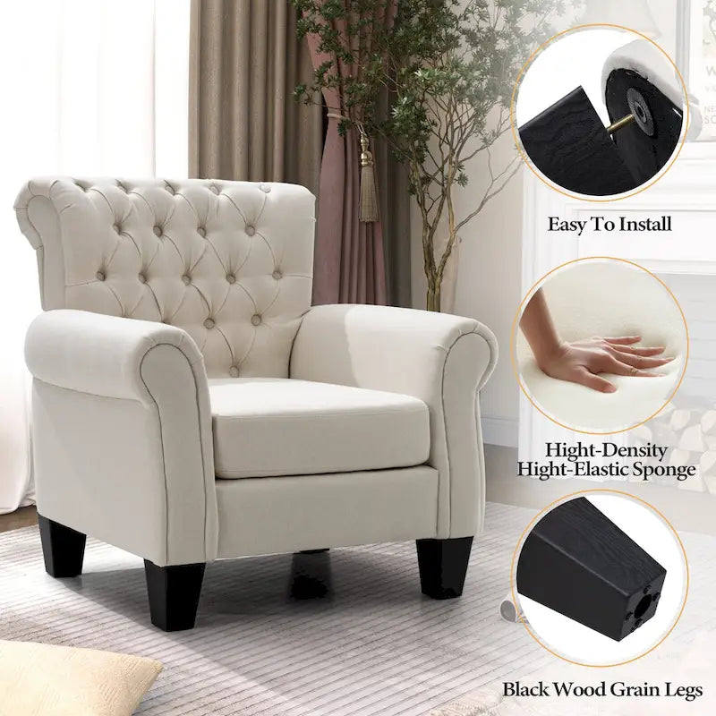 Accent Club Chair Comfortable Single Sofa Chair Indoor Seating with Arms & Padded Seat