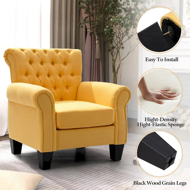 Accent Club Chair Comfortable Single Sofa Chair Indoor Seating with Arms & Padded Seat
