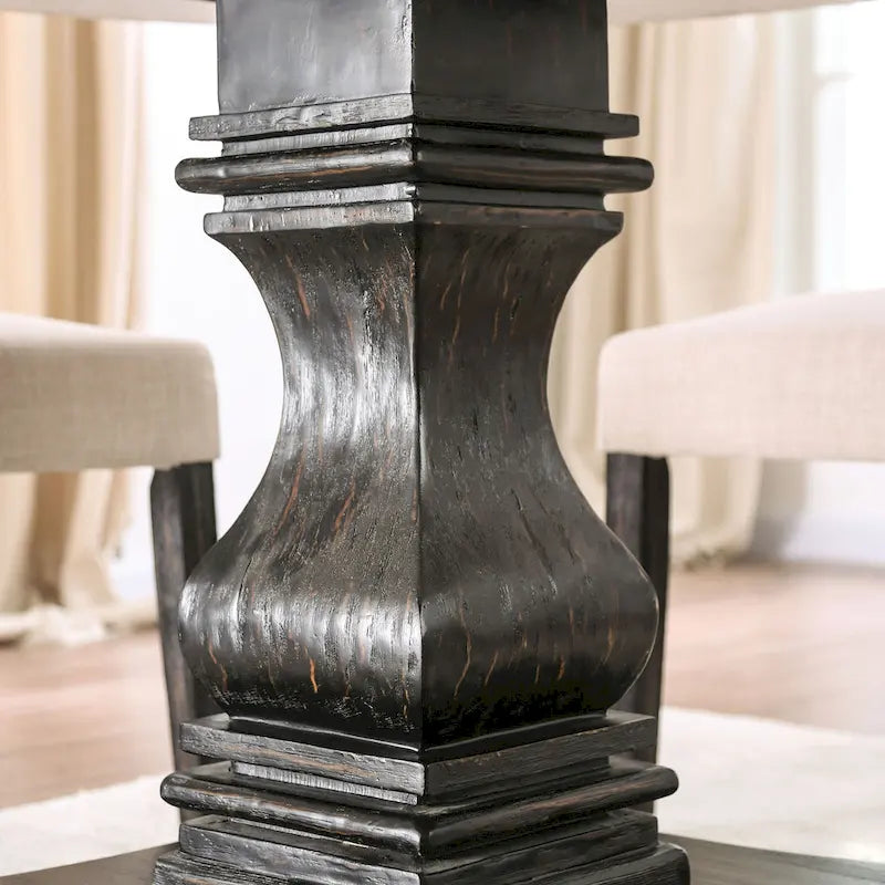 Brec Farmhouse Marble Top 5-Piece Round Dining Table Set with Tufted Chairs by Furniture of America