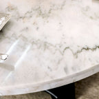 Brec Farmhouse Marble Top 5-Piece Round Dining Table Set with Tufted Chairs by Furniture of America