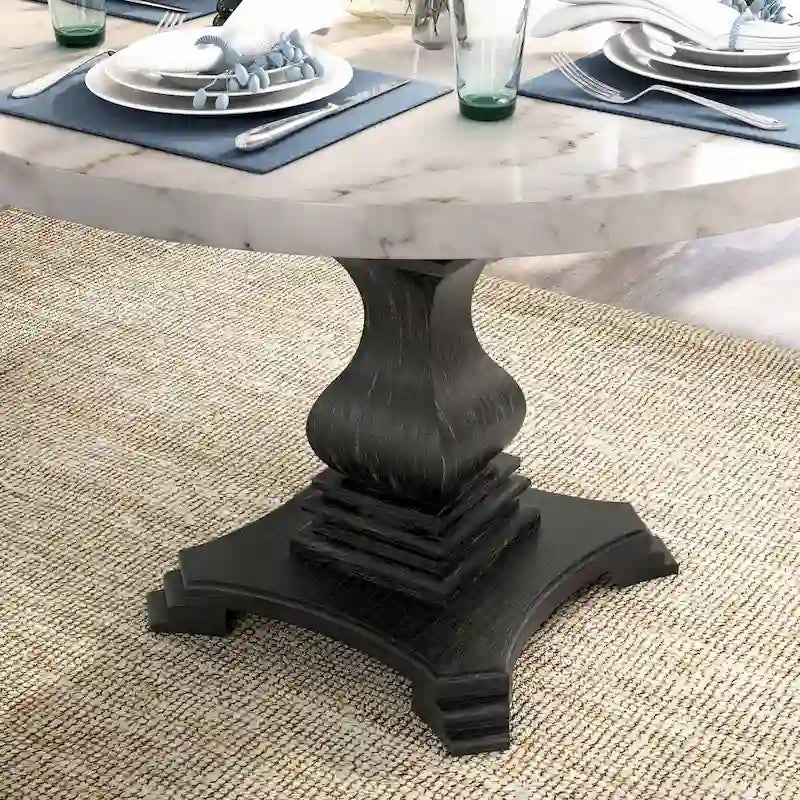 Brec Farmhouse Marble Top 5-Piece Round Dining Table Set with Tufted Chairs by Furniture of America