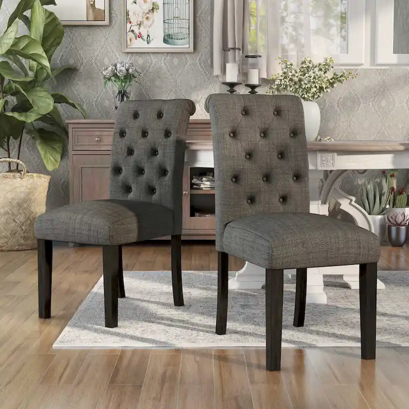 Brec Farmhouse Marble Top 5-Piece Round Dining Table Set with Tufted Chairs by Furniture of America