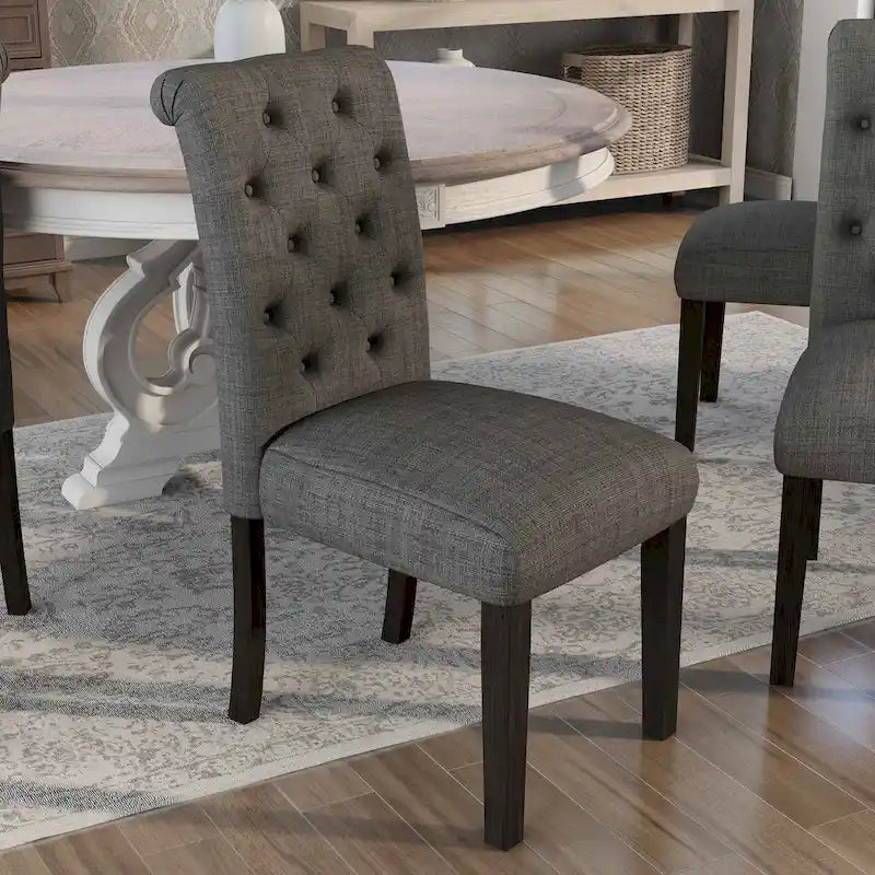 Brec Farmhouse Marble Top 5-Piece Round Dining Table Set with Tufted Chairs by Furniture of America