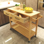Kitchen Island Cart with Solid Wood Top and Locking Wheels