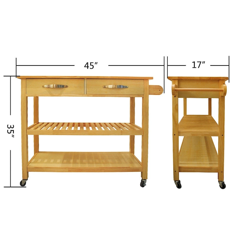 Kitchen Island Cart with Solid Wood Top and Locking Wheels