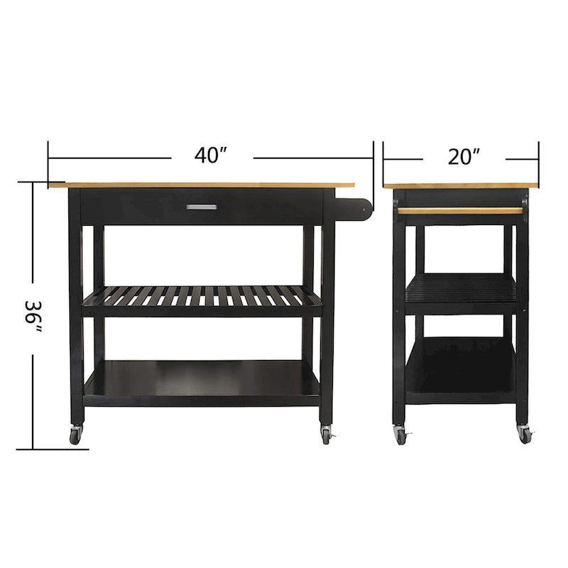 Kitchen Island Cart with Solid Wood Top and Locking Wheels