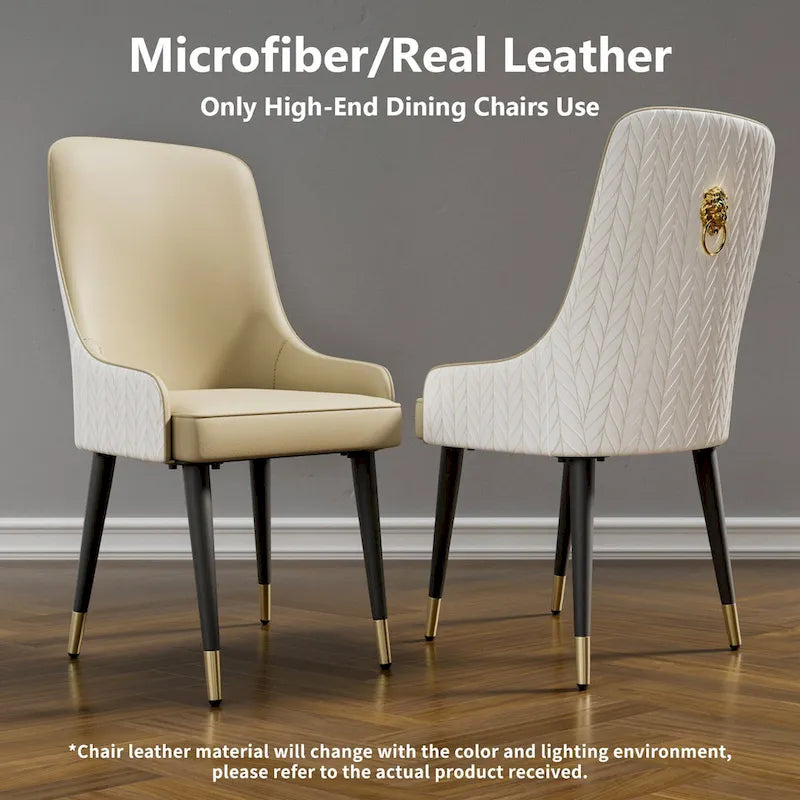 Set of 2 Microfiber Leather Luxury Upholstered Dining Chairs with Lion Head Pull Ring
