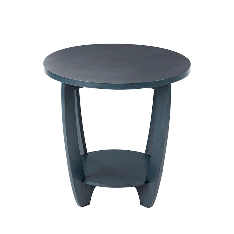 COZAYH Rustic Farmhouse End Table with Storage Shelf, French Country Accent Side Table, Round