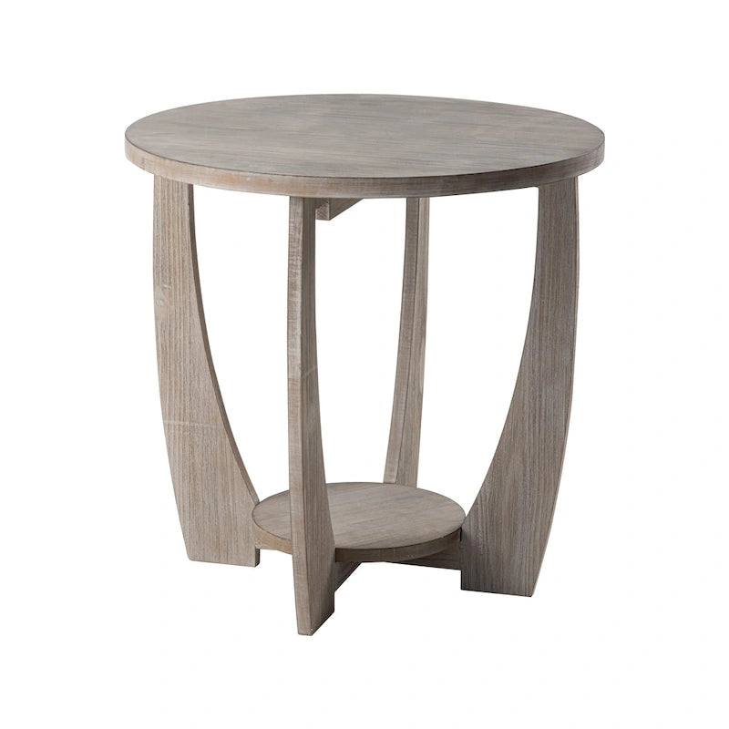 COZAYH Rustic Farmhouse End Table with Storage Shelf, French Country Accent Side Table, Round