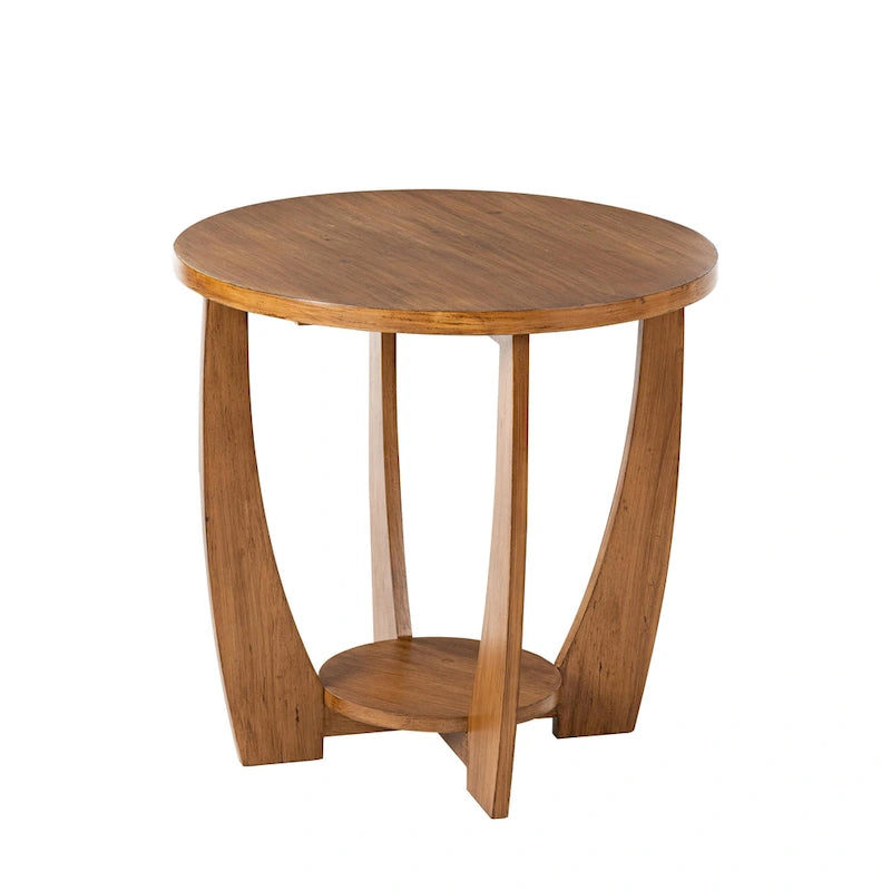 COZAYH Rustic Farmhouse End Table with Storage Shelf, French Country Accent Side Table, Round