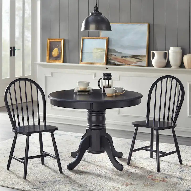 Matte Black Round Dining Table - 40" Pedestal Base