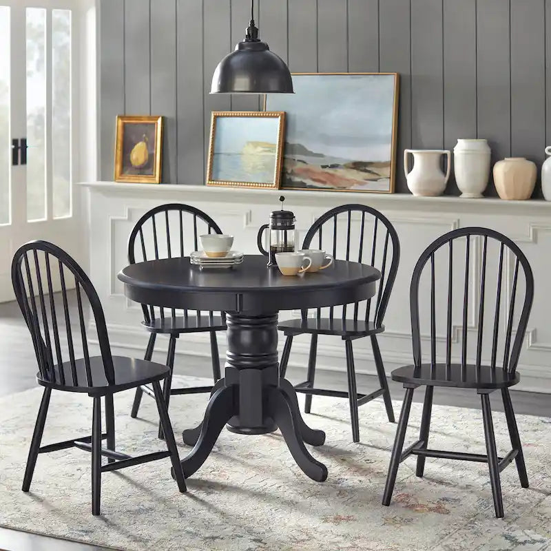 Matte Black Round Dining Table - 40" Pedestal Base