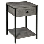 HOMCOM Industrial Side Table with Storage Shelf, Accent Table with Drawer for Living Room, or Bedroom, Rustic Brown