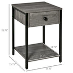 HOMCOM Industrial Side Table with Storage Shelf, Accent Table with Drawer for Living Room, or Bedroom, Rustic Brown