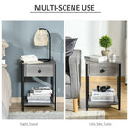 HOMCOM Industrial Side Table with Storage Shelf, Accent Table with Drawer for Living Room, or Bedroom, Rustic Brown