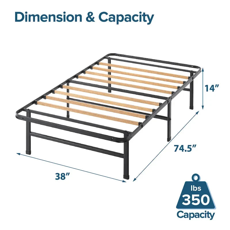 Priage by ZINUS Black Metal SmartBase 14 Inch Essential Mattress Foundation with Bamboo Slats
