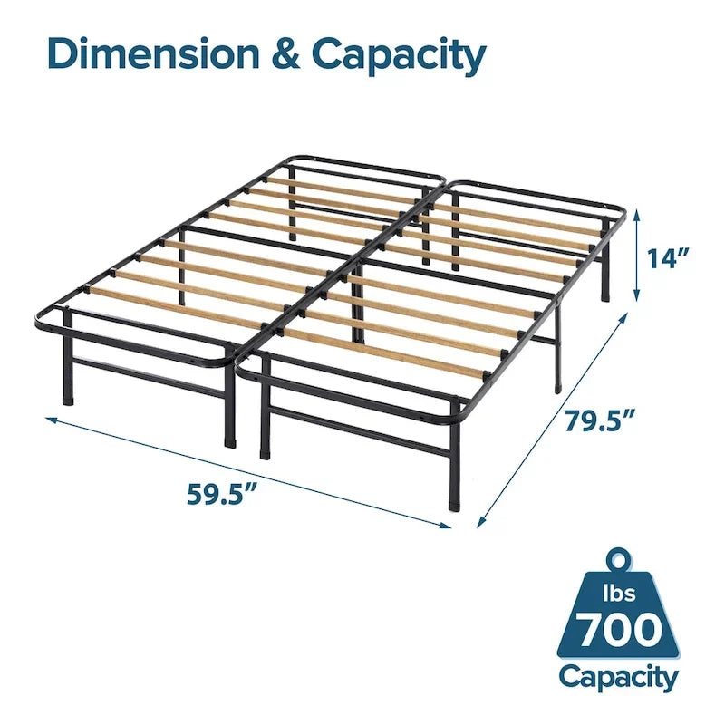 Priage by ZINUS Black Metal SmartBase 14 Inch Essential Mattress Foundation with Bamboo Slats