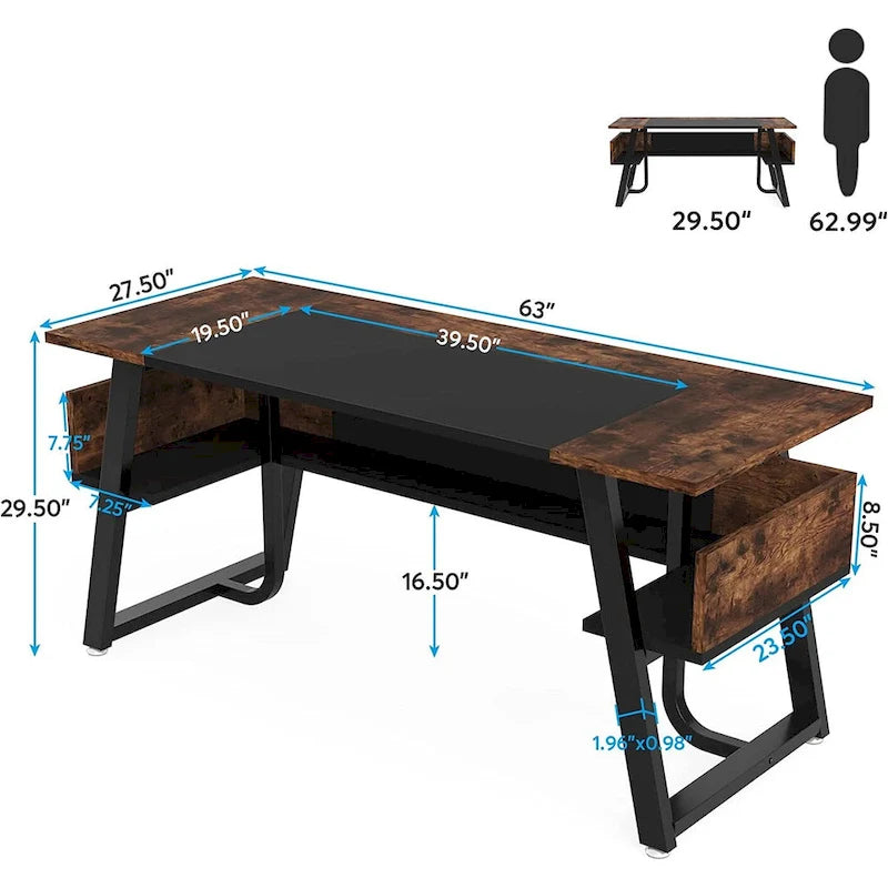 63 Office Executive Computer Writing Desk: Storage Shelf, Modern Simple Workstation