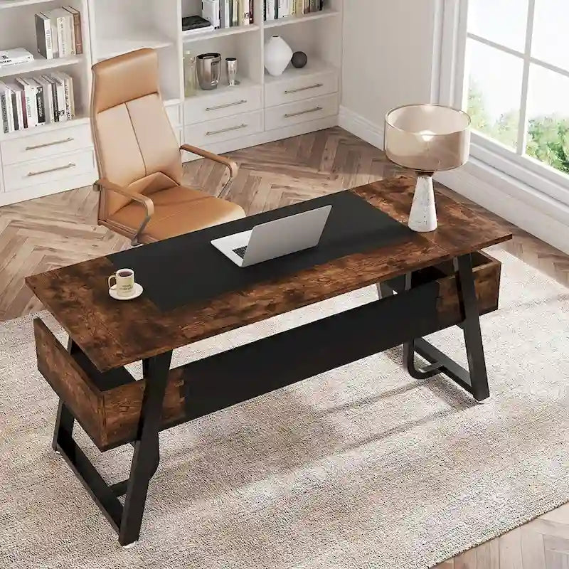 63 Office Executive Computer Writing Desk: Storage Shelf, Modern Simple Workstation