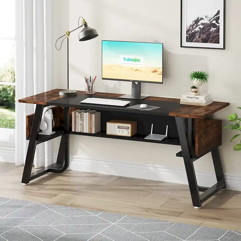 63 Office Executive Computer Writing Desk: Storage Shelf, Modern Simple Workstation