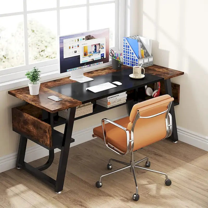 63 Office Executive Computer Writing Desk: Storage Shelf, Modern Simple Workstation