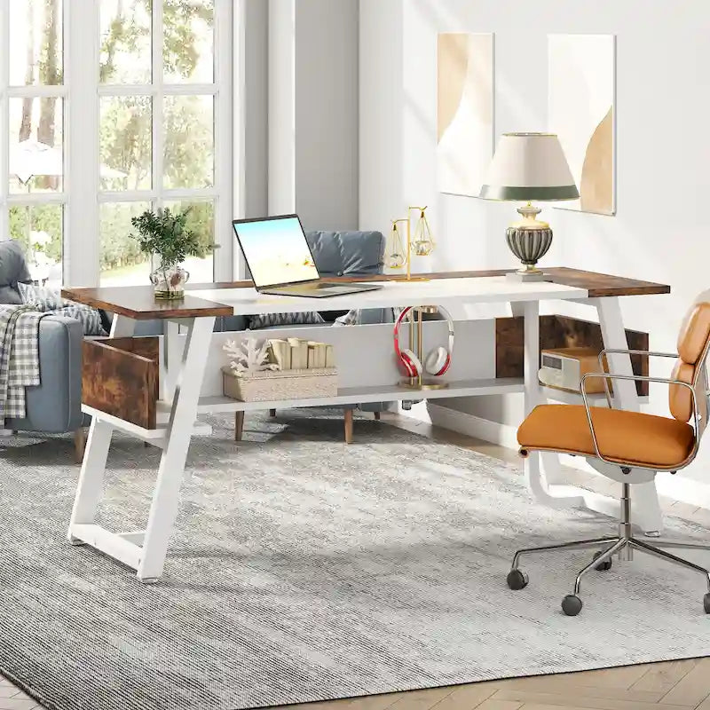 63 Office Executive Computer Writing Desk: Storage Shelf, Modern Simple Workstation