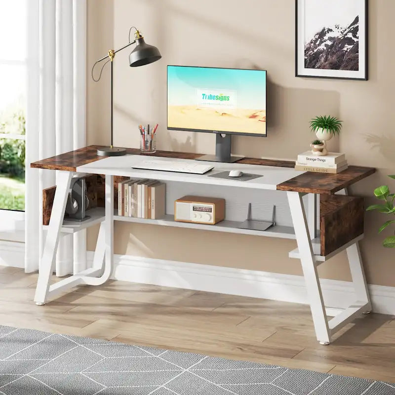 63 Office Executive Computer Writing Desk: Storage Shelf, Modern Simple Workstation