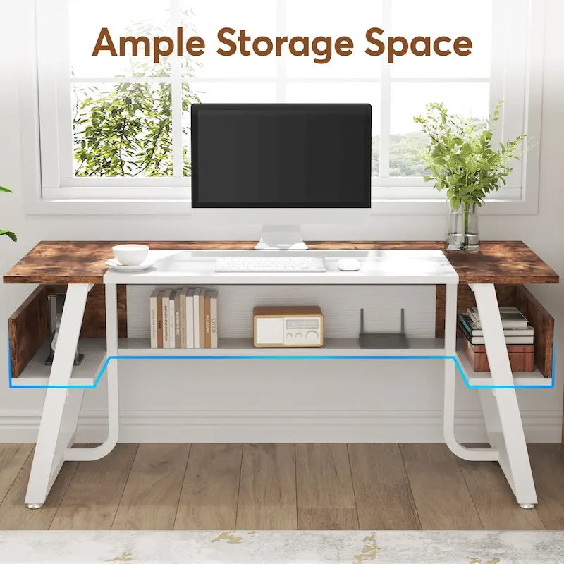 63 Office Executive Computer Writing Desk: Storage Shelf, Modern Simple Workstation