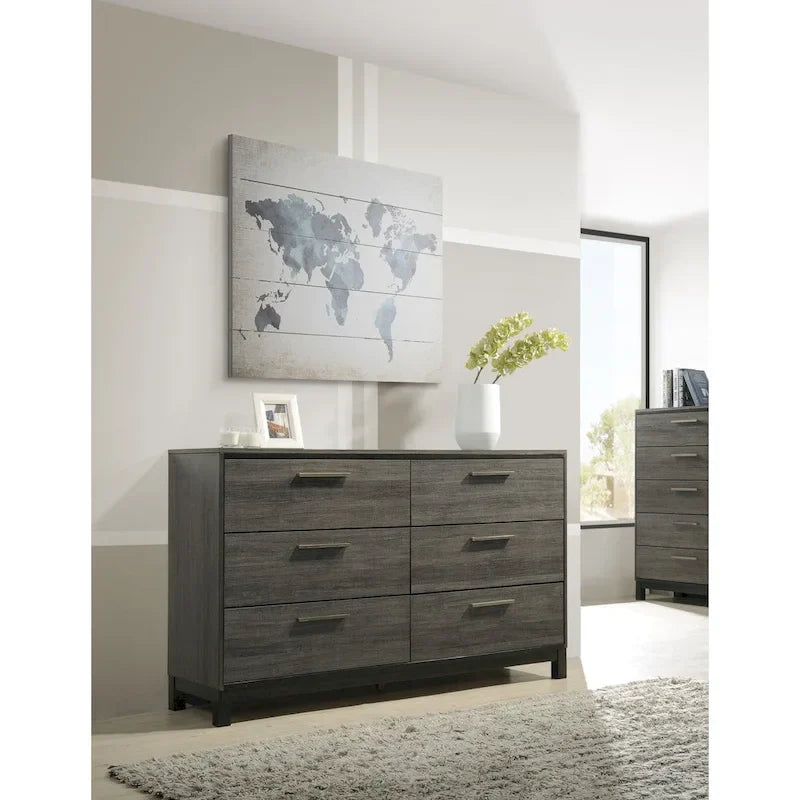 Roundhill Furniture Ioana 187 Queen 6-pc. Antiqued Grey Wood Bedroom Set