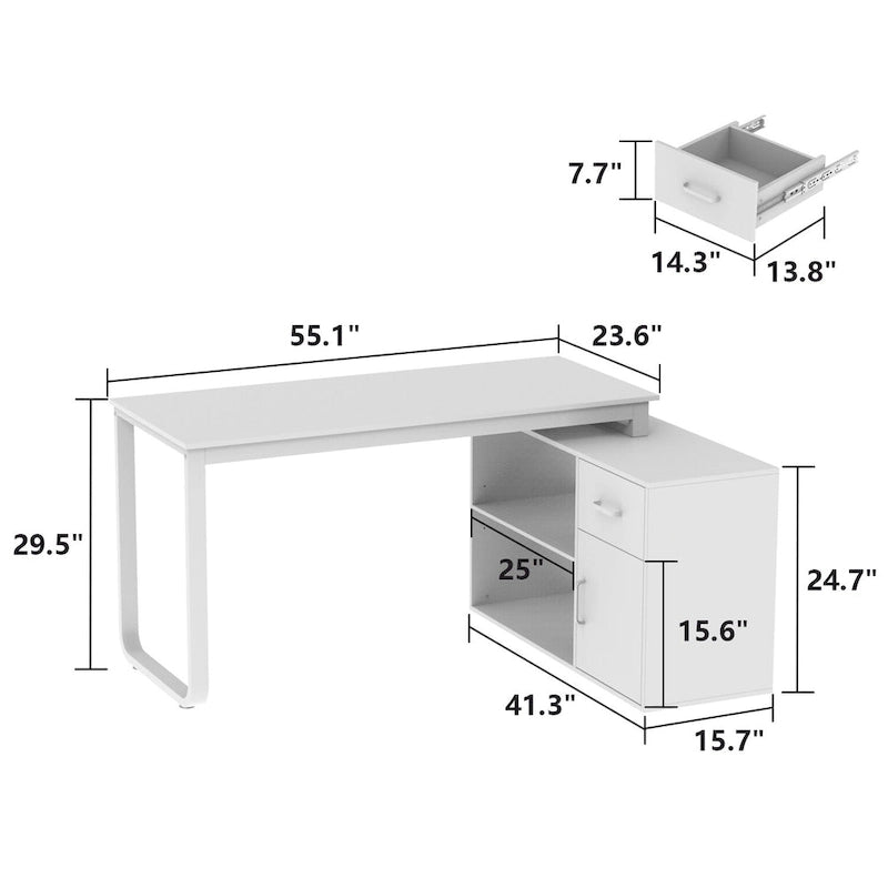 L-shaped Executive Desk With Drawer Cabinet for Home and Office Wrting