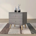 DH BASIC Mid-Century Modern Distressed Grey 2-Drawer Nightstand with Knobs by Denhour
