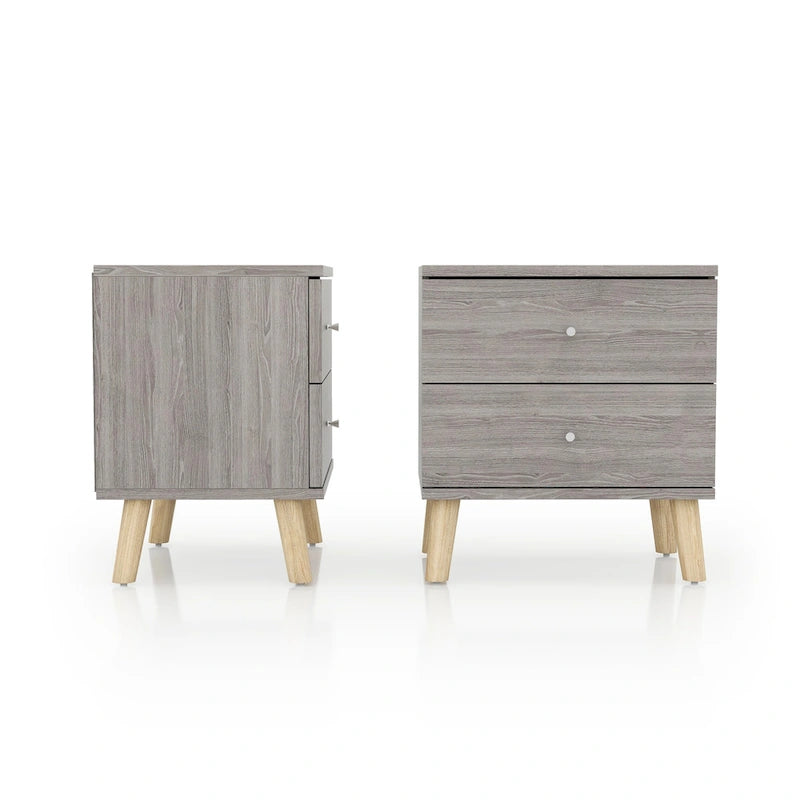 DH BASIC Mid-Century Modern Distressed Grey 2-Drawer Nightstand with Knobs by Denhour