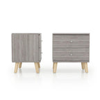 DH BASIC Mid-Century Modern Distressed Grey 2-Drawer Nightstand with Knobs by Denhour