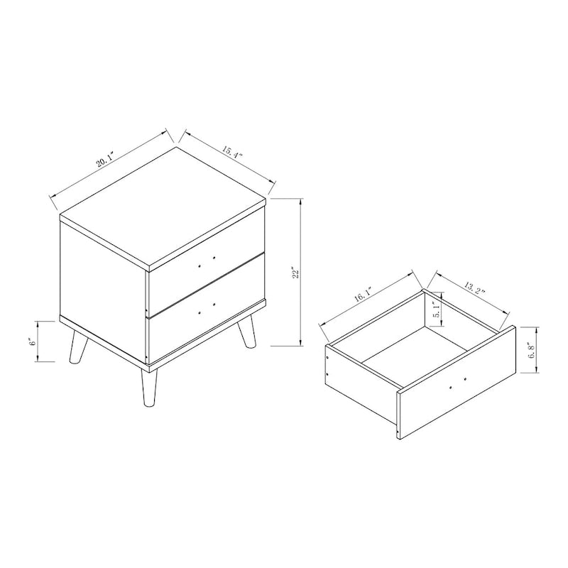 DH BASIC Mid-Century Modern Distressed Grey 2-Drawer Nightstand with Knobs by Denhour