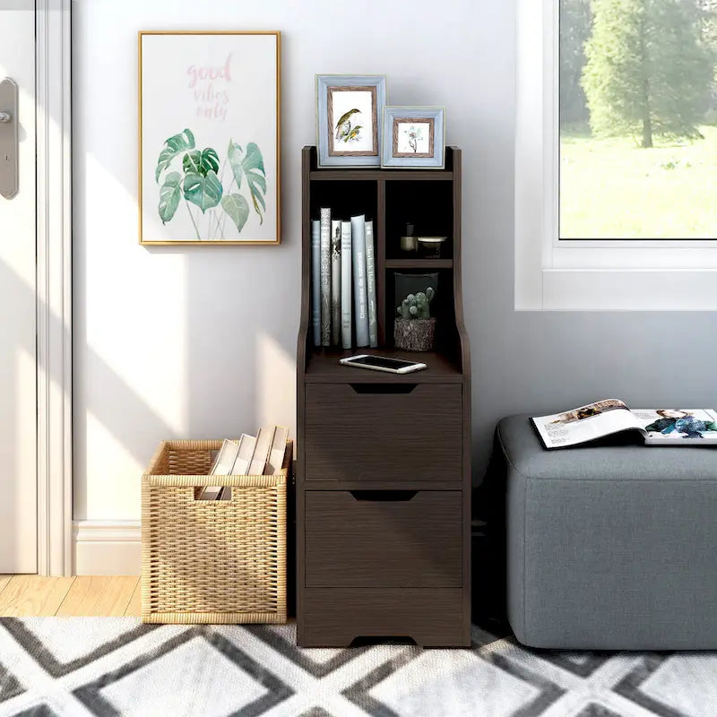 DH BASIC Contemporary 2-Drawer Nightstand with Shelf by Denhour