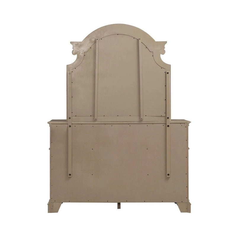 Magnolia Manor Upholstered Bed, Dresser and Mirror, and Nightstand Set
