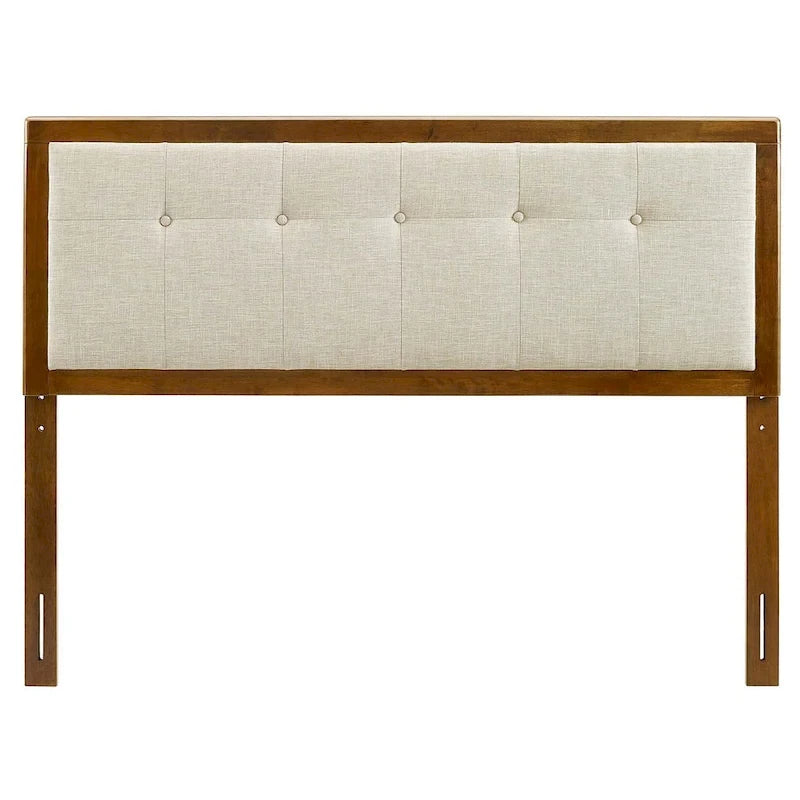 Marlin Traditional Beige Fabric Button Tufted King Walnut Wooden Headboard