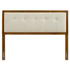 Marlin Traditional Beige Fabric Button Tufted King Walnut Wooden Headboard