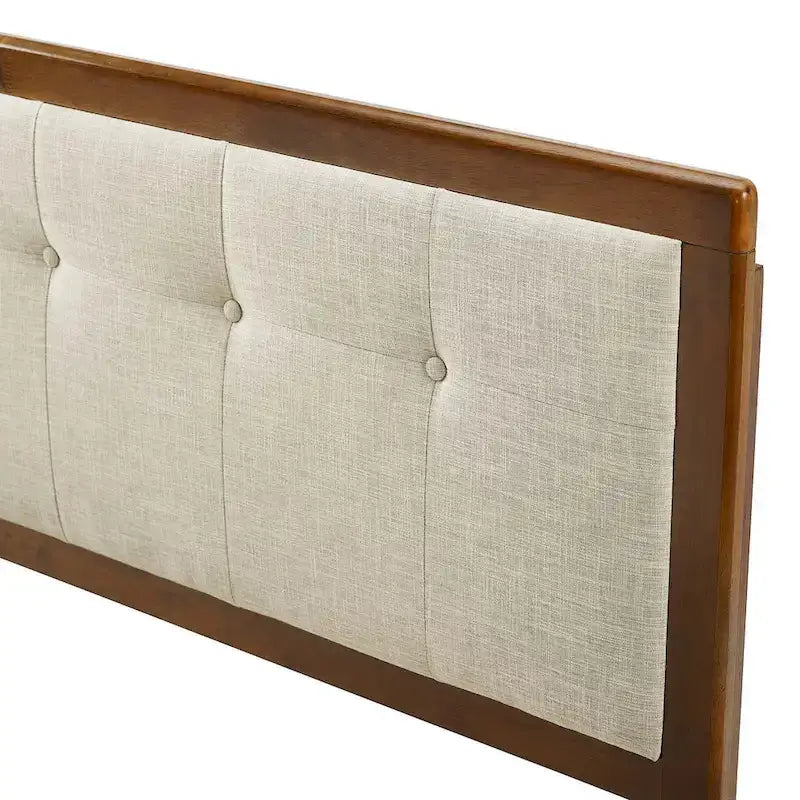 Marlin Traditional Beige Fabric Button Tufted King Walnut Wooden Headboard